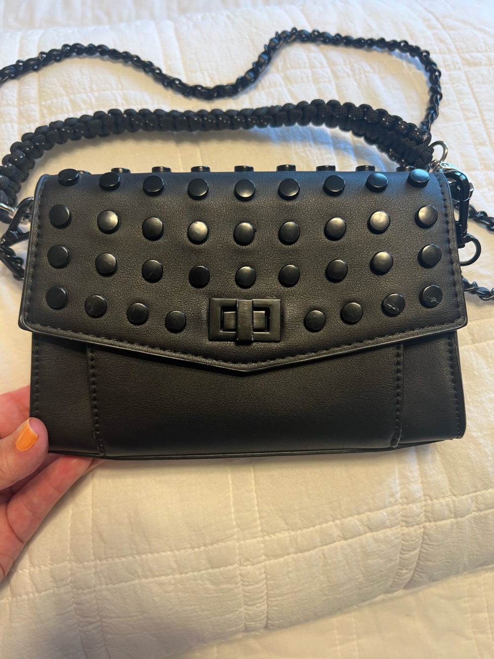 Steve Madden Aidan Battery Stud Flap Crossbody Bag - Black
